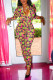 Green Sexy Print Patchwork Zipper Collar Skinny Jumpsuits