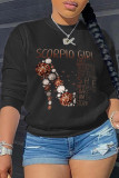 Blue Casual Print Patchwork O Neck Tops