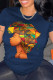 Navy Blue Casual Print Patchwork O Neck T-Shirts