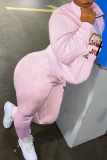 Pink Casual Print Patchwork Zipper Collar Long Sleeve Two Pieces