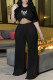 Black Casual Print Patchwork O Neck Short Sleeve Two Pieces