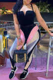 Black Sexy Casual Patchwork Backless Spaghetti Strap Skinny Jumpsuits
