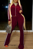 Pink Casual Striped Solid Patchwork Oblique Collar Long Sleeve Two Pieces