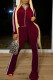 Burgundy Casual Striped Solid Patchwork Oblique Collar Long Sleeve Two Pieces