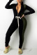 Black Fashion Casual Patchwork Bandage Zipper Collar Regular Jumpsuits