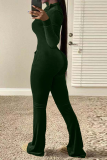 Coffee Casual Solid Patchwork Turndown Collar Boot Cut Jumpsuits