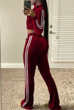 Pink Casual Striped Solid Patchwork Oblique Collar Long Sleeve Two Pieces