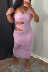 Light Purple Fashion Sexy Solid Hollowed Out Backless V Neck Sling Dress