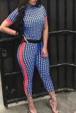 Red Casual Plaid Patchwork O Neck Skinny Jumpsuits