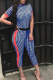 Blue Casual Plaid Patchwork O Neck Skinny Jumpsuits