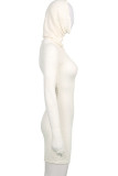 White Casual Solid Patchwork Hooded Collar Pencil Skirt Dresses