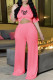 Pink Casual Print Patchwork O Neck Short Sleeve Two Pieces