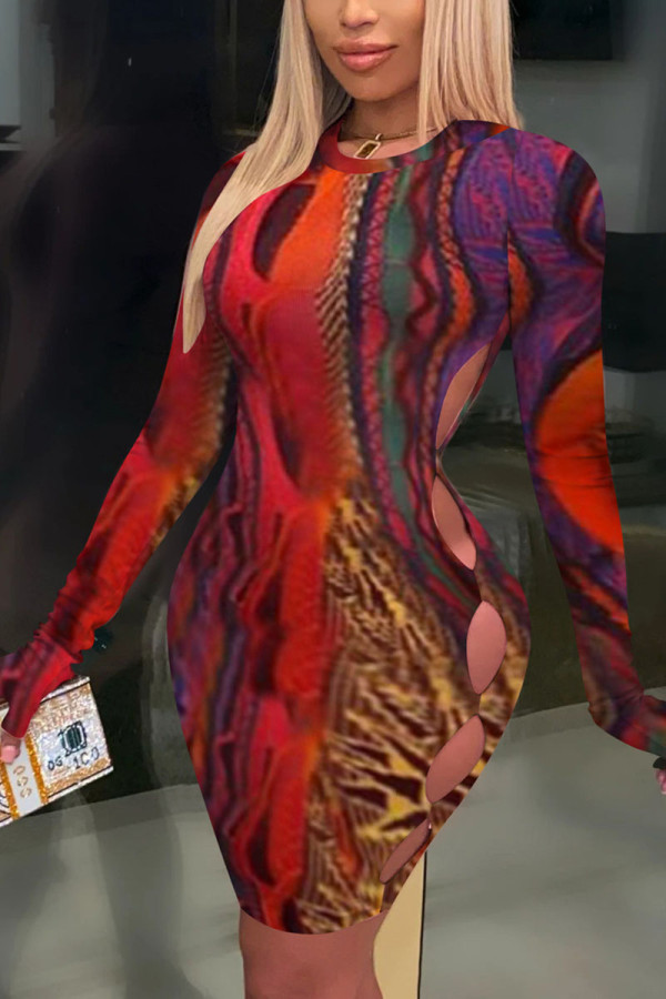 Red Sexy Print O Neck A Line Dresses
