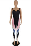 Black Sexy Casual Patchwork Backless Spaghetti Strap Skinny Jumpsuits