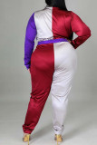 Red Casual Solid Patchwork Contrast Turndown Collar Long Sleeve Two Pieces