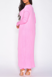 Pink Casual Solid Patchwork U Neck Long Sleeve Three Pieces