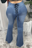 Blue Fashion Casual Solid Bandage Regular Denim Jeans