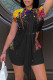Black Casual Print Asymmetrical O Neck Short Sleeve Two Pieces
