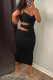 Black Fashion Sexy Solid Hollowed Out Backless V Neck Sling Dress