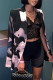 Purple Casual Print Patchwork Buckle Turn-back Collar Outerwear