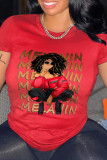 Red Casual Print Patchwork O Neck T-Shirts