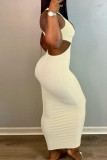 Yellow Sexy Solid Hollowed Out Patchwork O Neck Pencil Skirt Dresses
