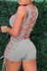 Grey Sexy Solid Hollowed Out Square Collar Skinny Rompers