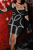 Black Sexy Solid Hollowed Out Half A Turtleneck Pencil Skirt Dresses