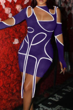 Purple Sexy Solid Hollowed Out Half A Turtleneck Pencil Skirt Dresses