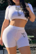 White Casual Print Hot Drill O Neck Short Sleeve Two Pieces