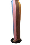 Red Casual Striped Print Patchwork Straight High Waist Straight Full Print Bottoms