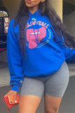 Blue Fashion Casual Print Basic Hooded Collar Tops