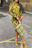 Green Sexy Print Patchwork Half A Turtleneck Long Sleeve Dresses