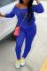 Blue Casual Print Patchwork One Shoulder Long Sleeve Two Pieces