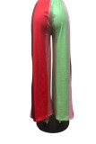 Red Casual Striped Print Patchwork Straight High Waist Straight Full Print Bottoms
