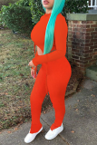 Red Sexy Solid Patchwork Half A Turtleneck Long Sleeve Two Pieces