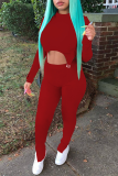 Red Sexy Solid Patchwork Half A Turtleneck Long Sleeve Two Pieces