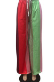 Red Casual Striped Print Patchwork Straight High Waist Straight Full Print Bottoms