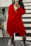 Red Casual Solid Patchwork Buckle V Neck Loose Jumpsuits