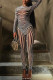 Black Sexy Striped Print Patchwork O Neck Long Sleeve Two Pieces