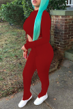Red Sexy Solid Patchwork Half A Turtleneck Long Sleeve Two Pieces
