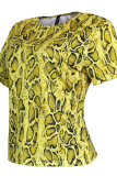 Yellow Sexy Animal Print Patchwork O Neck T-Shirts