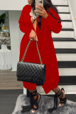 Red Casual Solid Patchwork Buckle V Neck Loose Jumpsuits