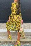 Green Sexy Print Patchwork Half A Turtleneck Long Sleeve Dresses