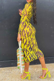Green Sexy Print Patchwork Half A Turtleneck Long Sleeve Dresses