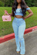 Baby Blue Sexy Solid Patchwork O Neck Short Sleeve Two Pieces