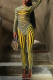 Yellow Sexy Striped Print Patchwork O Neck Long Sleeve Two Pieces