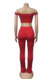 Rose Red Sexy Solid Split Joint O Neck Short Sleeve Two Pieces