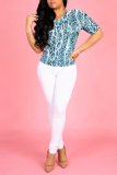 Yellow Sexy Animal Print Patchwork O Neck T-Shirts