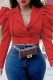 Red Fashion Casual Solid Patchwork V Neck Outerwear